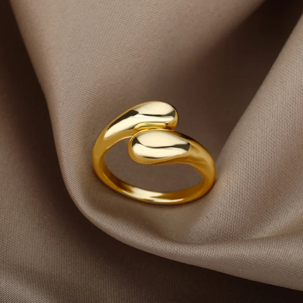 Smooth Double Ball Couple Rings - Gold