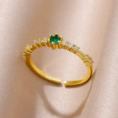 Green Zircon Geometric Stainless Steel Ring - Luxury Wedding Gift