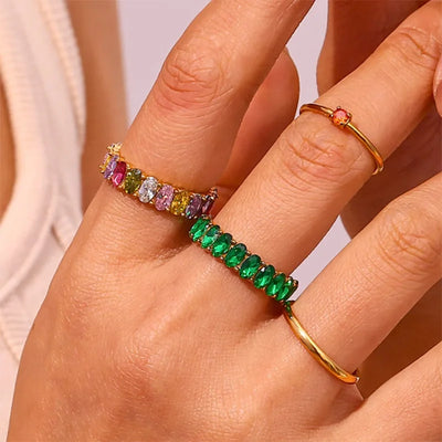 Green Zircon Geometric Stainless Steel Ring - Luxury Wedding Gift