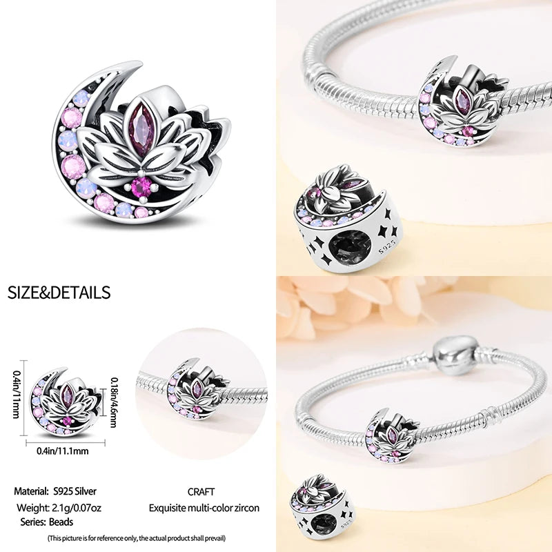 Lotus Charm Bead for Pandora Bracelet - 925 Silver