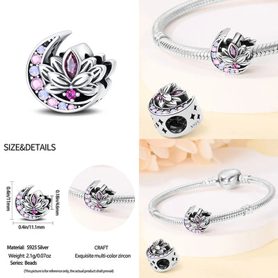 Lotus Charm Bead for Pandora Bracelet - 925 Silver