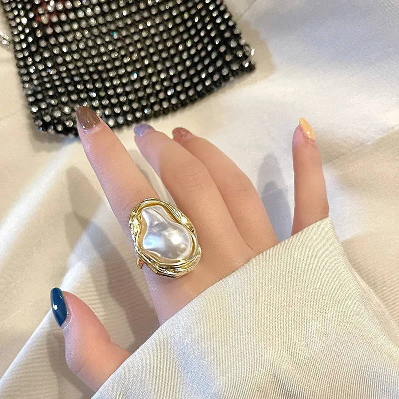 Starfish Pearl Gold Ring - Korean Fashion
